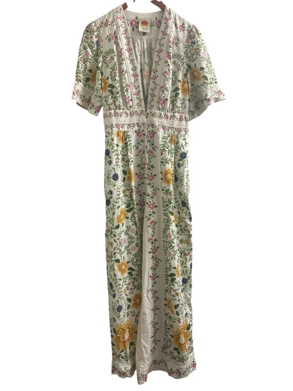 FARM RIO FOLK FLORAL LINEN BLEND JUMPSUIT Size M EUC - Picture 4 of 7